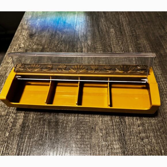 Vintage 1970s Mustard Yellow Plastic Organizer with Lid - Picture 1 of 8